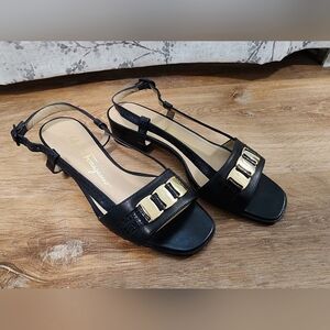 Ferragamo Demi Style Navy Blue Ankle Strap Sandals Size 5